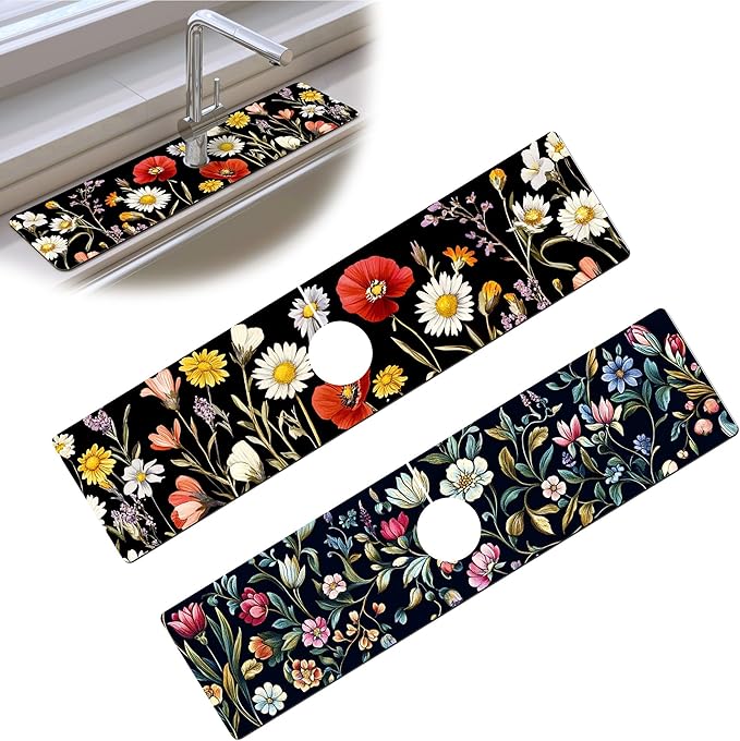 Bimkole 2 PCS Faucet Absorbent Mat, Kitchen Faucet Sink Splash Guard Wraparound