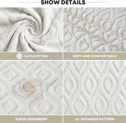 Artoid Mode 2 Pcs White 3D Diamond Grid Jacquard Hand Towels