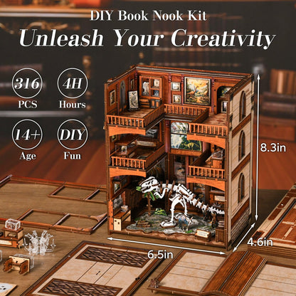 DIY Book Nook Kit, 3D Wooden Puzzle for Adults, Miniature House Kit with Touch LED Light, Gothic Bookshelf Insert Decor, Creative Hobby Gift for Fantasy Lovers