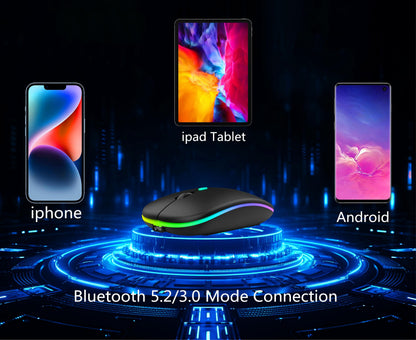Wireless Bluetooth Mouse Rechargeable Laptop Mice with LED Lights Silent Slim Use(BT5.2 and 2.4G Portable USB Receiver)Dual Mode Computer Mouse for Laptop/iPad/Tablet/Apple/Computer/Mac(Black)