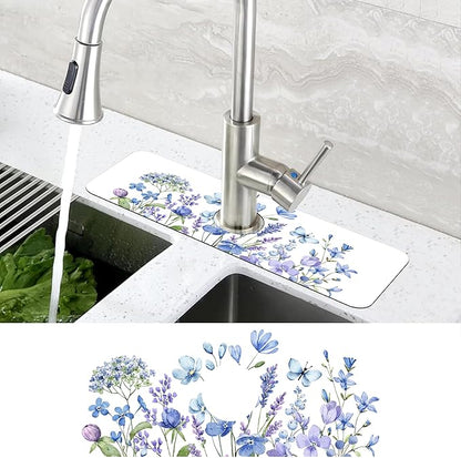 Watercolor Floral Butterfly Sink Faucet Absorbing Mat Sink Splash Guard Faucet