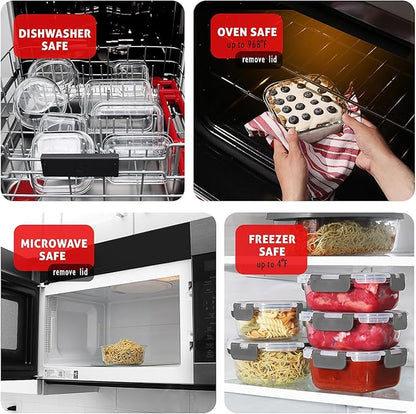 Nestl 48pc Glass Storage Containers with Lids, 24 Glass Food Storage Containers with 24 Airtight Lids for Pantry & Kitchen, Meal Prep Containers for Lunch, Oven Microwave & Dishwasher Safe, Cream