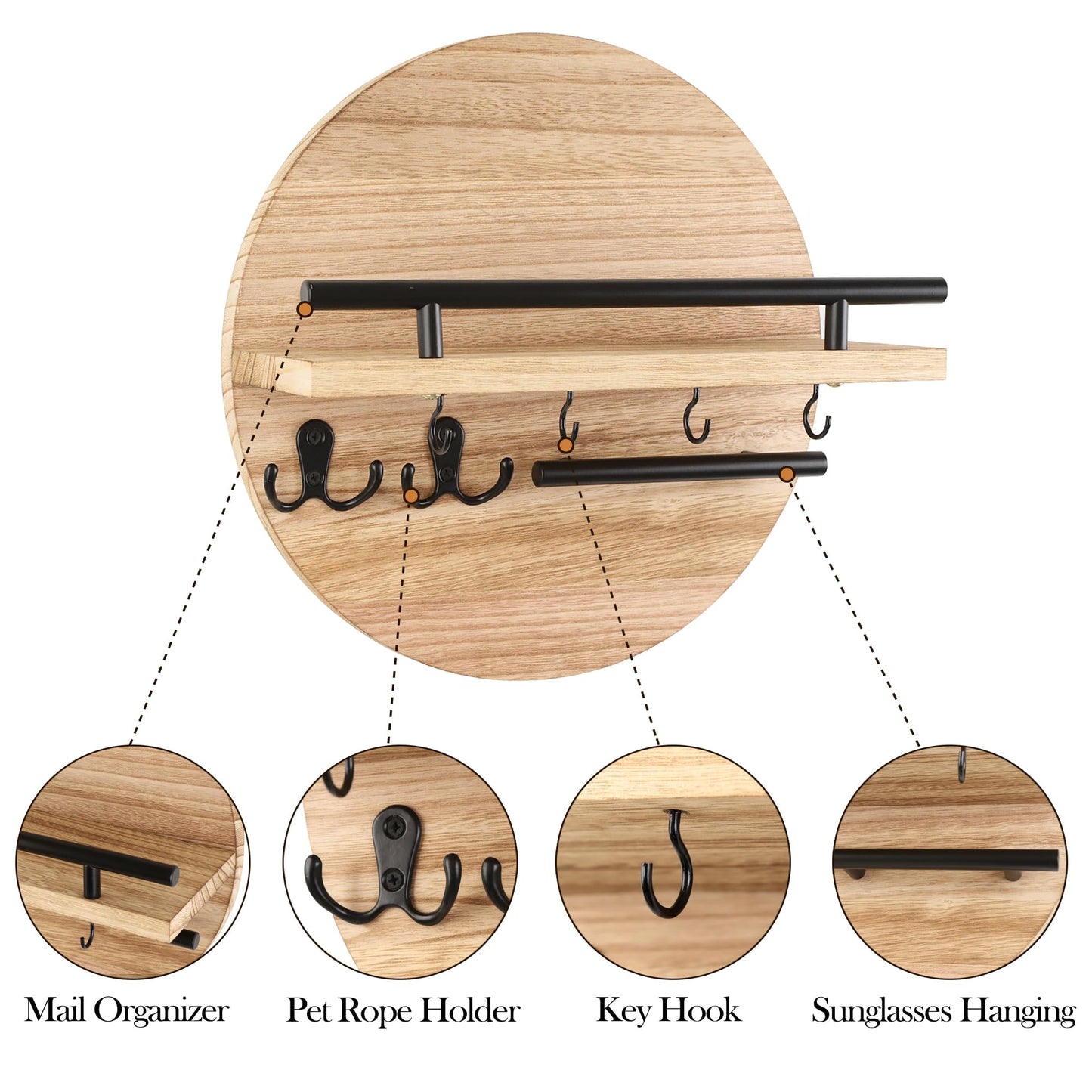 Gurfuy Key Holder for Wall with Shelf - Wood Mail Organizer and Rack with Shelf Hooks Wall Mounted for Entryway Decor Magazines Letter Storage Farmhouse Living Room Bedroom Doorway (Nature)