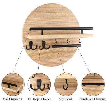 Gurfuy Key Holder for Wall with Shelf - Wood Mail Organizer and Rack with Shelf Hooks Wall Mounted for Entryway Decor Magazines Letter Storage Farmhouse Living Room Bedroom Doorway (Nature)