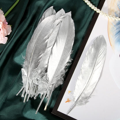 THARAHT 120pcs Silver Goose Feathers Natural Bulk 6-8 inch 15-20cm for Crafts DIY Cosplay Wedding Party Halloween Decoration Goose Nagoire Feathers