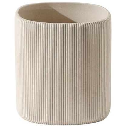 Bathroom Trash Can, 1.6 Gallon Small Trash Can Cabinet, Simple Stone Look Oval Office Garbage Bin, Decorative Waste Basket for Bedroom, Living Room, Kitchen - Beige & Vertical Stripe