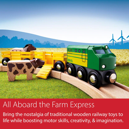 BRIO World Farm Train Set - 5-Piece FSC-Certified Accessories - Works with All Wooden Railway Sets - Includes Engine, Horse, Cow & Livestock Cars - Fun Play for Kids Ages 3 & Up