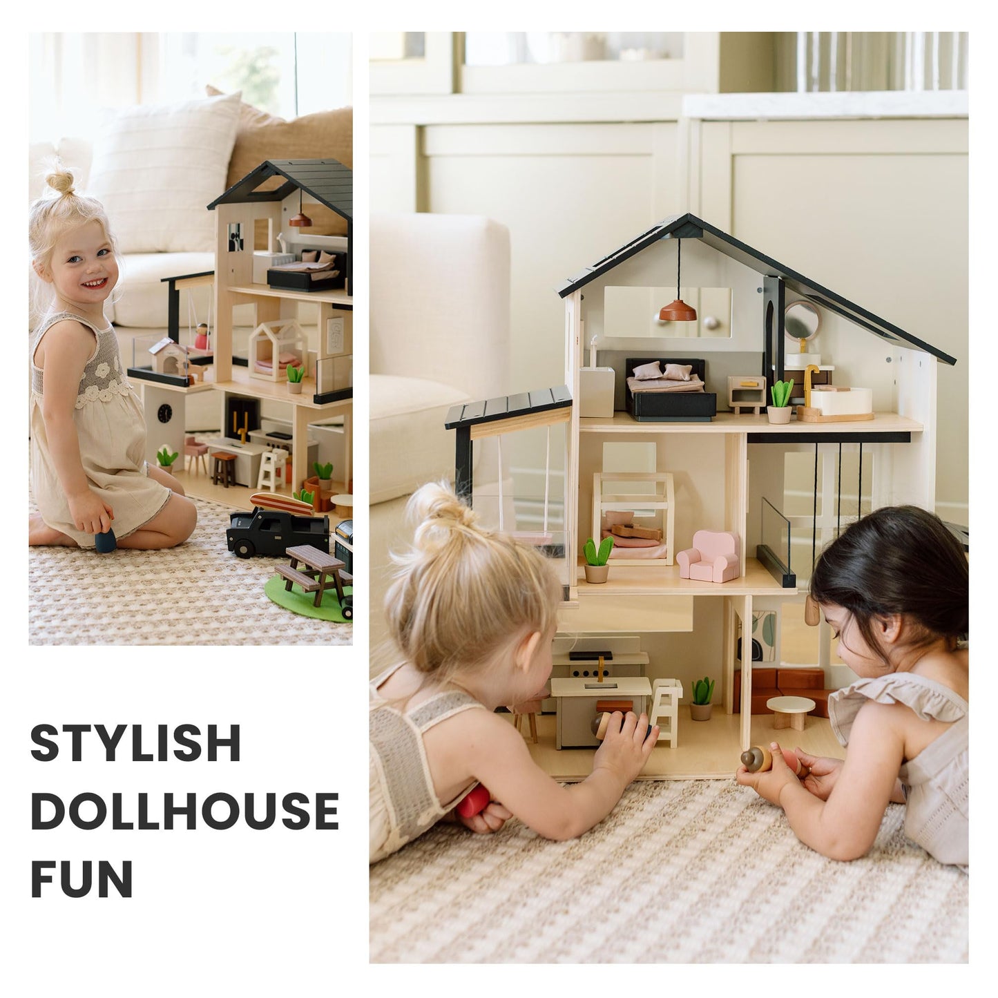Tiny Land Doll House, Modern Family Dollhouse,Wooden Dollhouse Animal Set