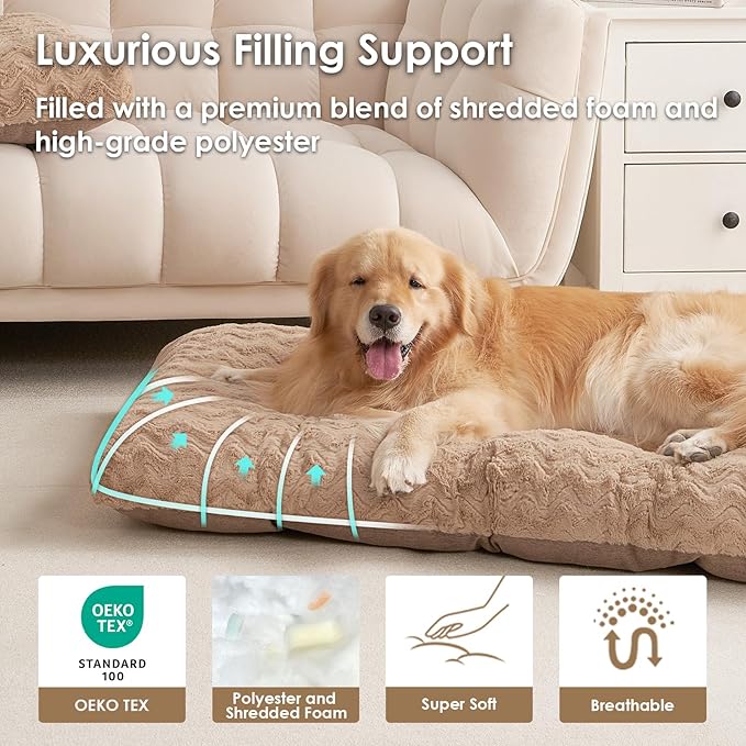 EHEYCIGA Washable XL Dog Bed for Crate 41x27 Inch, Kennel Pad for Extra Large Dogs Up to 65 lbs, Plush and Comfy Pet Sleeping Mat, Camel