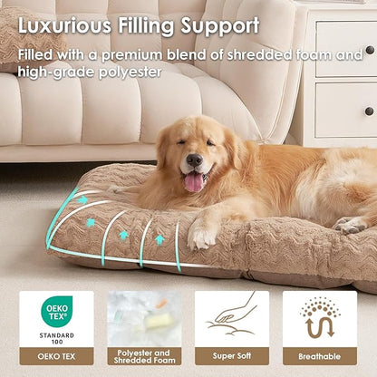 EHEYCIGA Washable XL Dog Bed for Crate 41x27 Inch, Kennel Pad for Extra Large Dogs Up to 65 lbs, Plush and Comfy Pet Sleeping Mat, Camel
