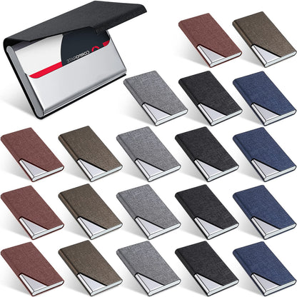 Yexiya 20 Pieces PU Leather Business Card Holder with Magnetic Closure Stainless Steel Slim Wallet Case for ID Credit Card Women Men(Black, Blue, Bronze, Grey, Brown)