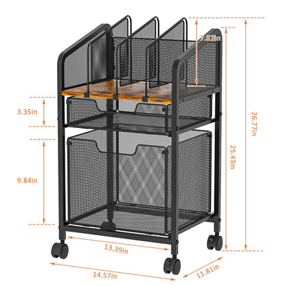 Tiaoheka Rolling File Cabinet with Adjustable Dividers, Mobile Filing Cabinet with 2 Storage Drawers on Lockable Wheels, Hanging File Organizer Beside Under Desk for Office, Home（Patent Pending）
