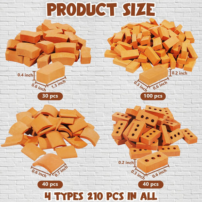 Warmtree 210 Pcs Mini Bricks for Landscaping Miniature Tiny Wall Bricks for Crafts Miniature House Kit Fairy Garden Accessories