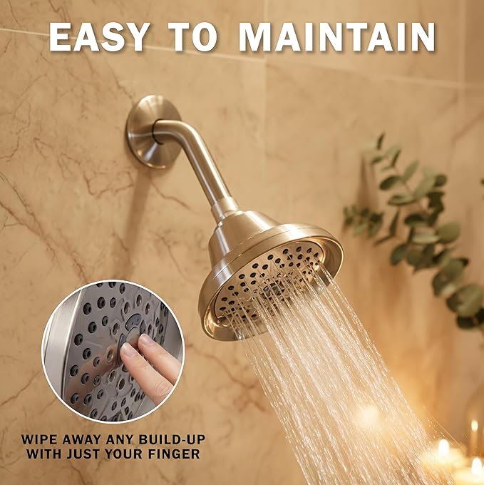 Aqua Elegante Massage Shower Head With Mist - High Pressure Boosting, Adjustable Massaging Rainfall Showerhead For Low Flow Showers With Water Saving Nozzles - 1.8 GPM - Brushed Nickel