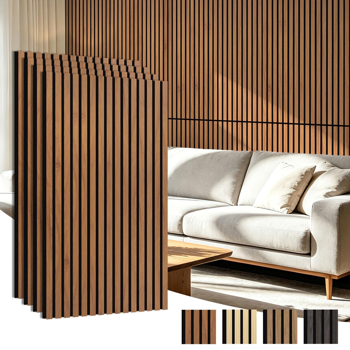 Art3d 4-Pack 47x23.6 Inch Acoustic Panels with Wood Slat Design - Soundproof Wall Panel for Office, Gaming Room & Studio, Ideal for Streamers, Home Workers & Recent Movers, Walnut