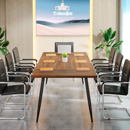 Tribesigns 6FT Conference Table, Rectangular Meeting Room Tables, Modern Industrial Seminar Table Boardroom Desk with Metal Legs for Office, 70.8’’ L x 31.5’’ W x 29.5’’ H (Brown and Black)