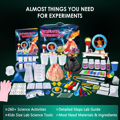 UNGLINGA 260+ Experiments Science Kits for Kids, S.T.E.M Science Projects, Chemistry Set, Christmas Birthday Toys Gifts Idea for Boys Girls, Dig Volcano Gemstones, Educational Scientist Set