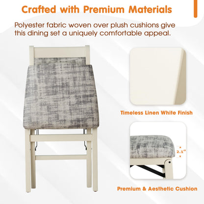 East West Furniture - WCC-LWH-30, A Solid Wood Waco Folding Parson Dining Room Chairs with PU Leather Seat, Ready to Use, Cushioned Back Design, Set of 2, Linen White Finish