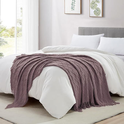 BOURINA Dark Lavender Throw Blanket 50 x70 Inches Jacquard Argyle Throw Textured Solid Soft Throws and Blankets for Sofa or Bed Knitted Decorative Blanket