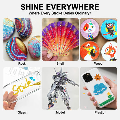 IVSUN Super Golden Metallic Markers, 18 Colors Glitter Acrylic Paint Pens for Black Paper, Rock, Glass, Wood, Scrapbooking, Photo Albums, Card Making, DIY Crafts Supplies, Easter Basket Stuffers