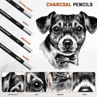 Geyoga 36 Pcs Charcoal Drawing Set Black White Brown Charcoal Pencils for Sketching, Shading, Blending, Portrait, for Beginners & Artists