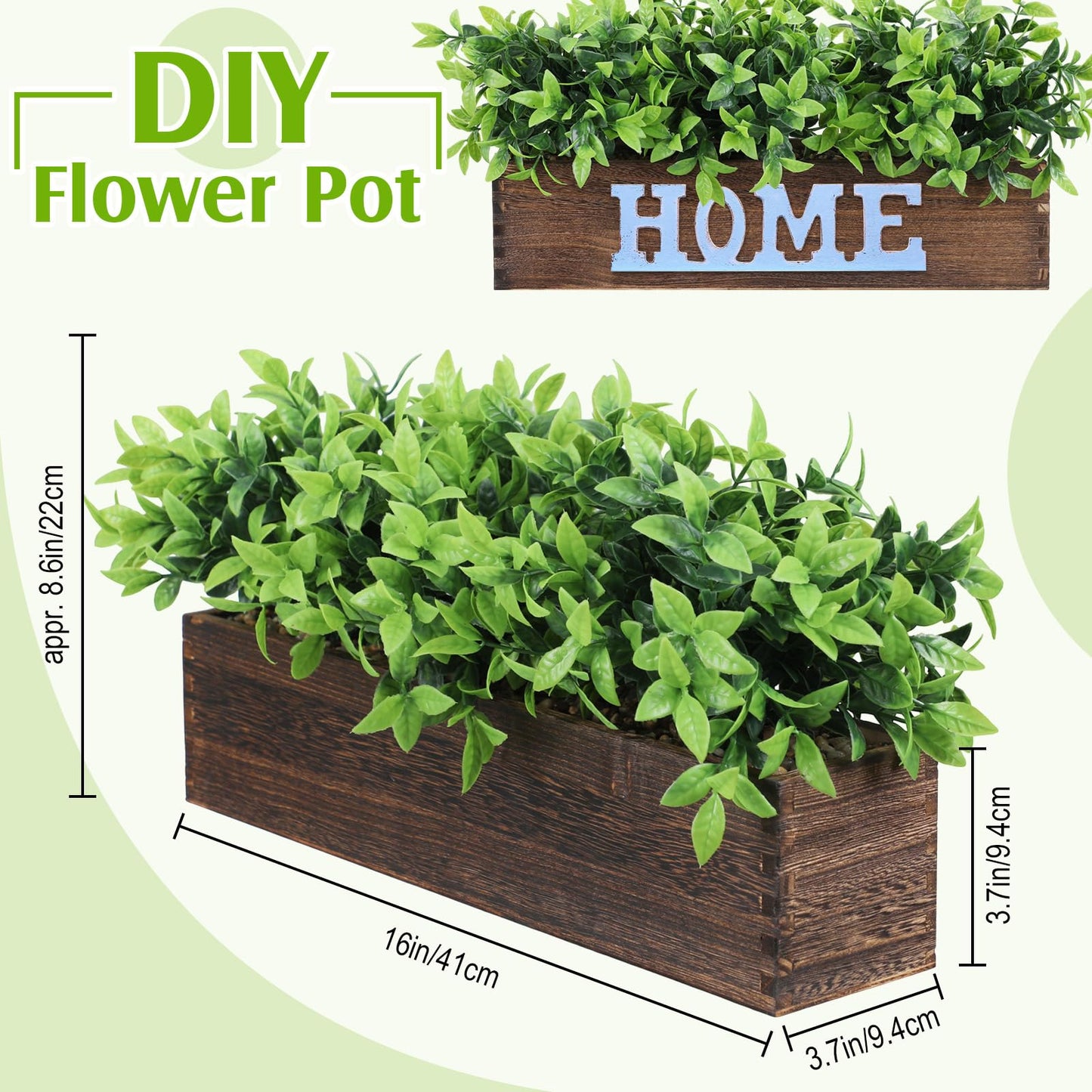 Lyrow 4 Pack Artificial Eucalyptus Plants in Rectangular Rustic Wooden Planter Box Faux Potted Herb Plant Greenery Centerpiece for Cabinet Windowsill Table Shelf Wedding Farmhouse Decor (Brown,16 '')
