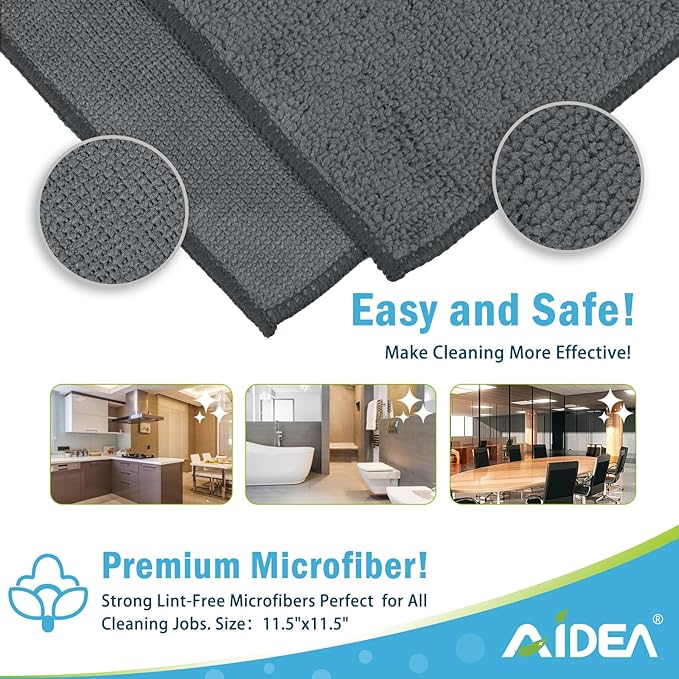 AIDEA Microfiber Cleaning Cloth Grey 12PK, Microfiber Towels