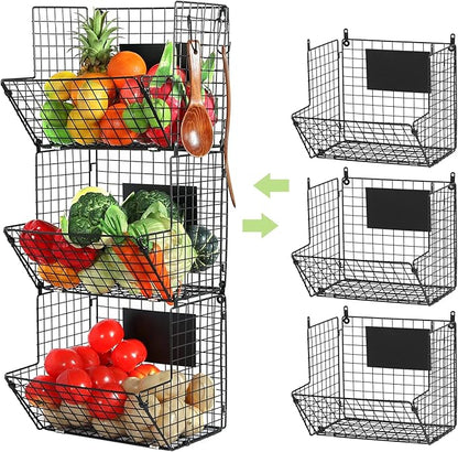 X-cosrack Metal Wire Basket Wall Mount, 3 Tier Wall Storage Basket Organizer
