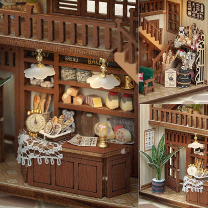 TuKIIE DIY Miniature Dollhouse Kit with Furniture, 1:32 Scale Opened & Closed Mini Cube Wooden Doll House Book Nook Creative Room for Kids Teens Adults(Bagel Time)