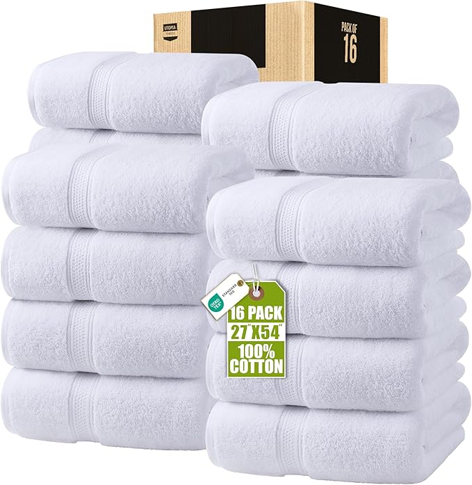 Utopia Towels 16 Pack Premium Bath Towels Set, 27 by 54 Inches, 100% Ring Spun