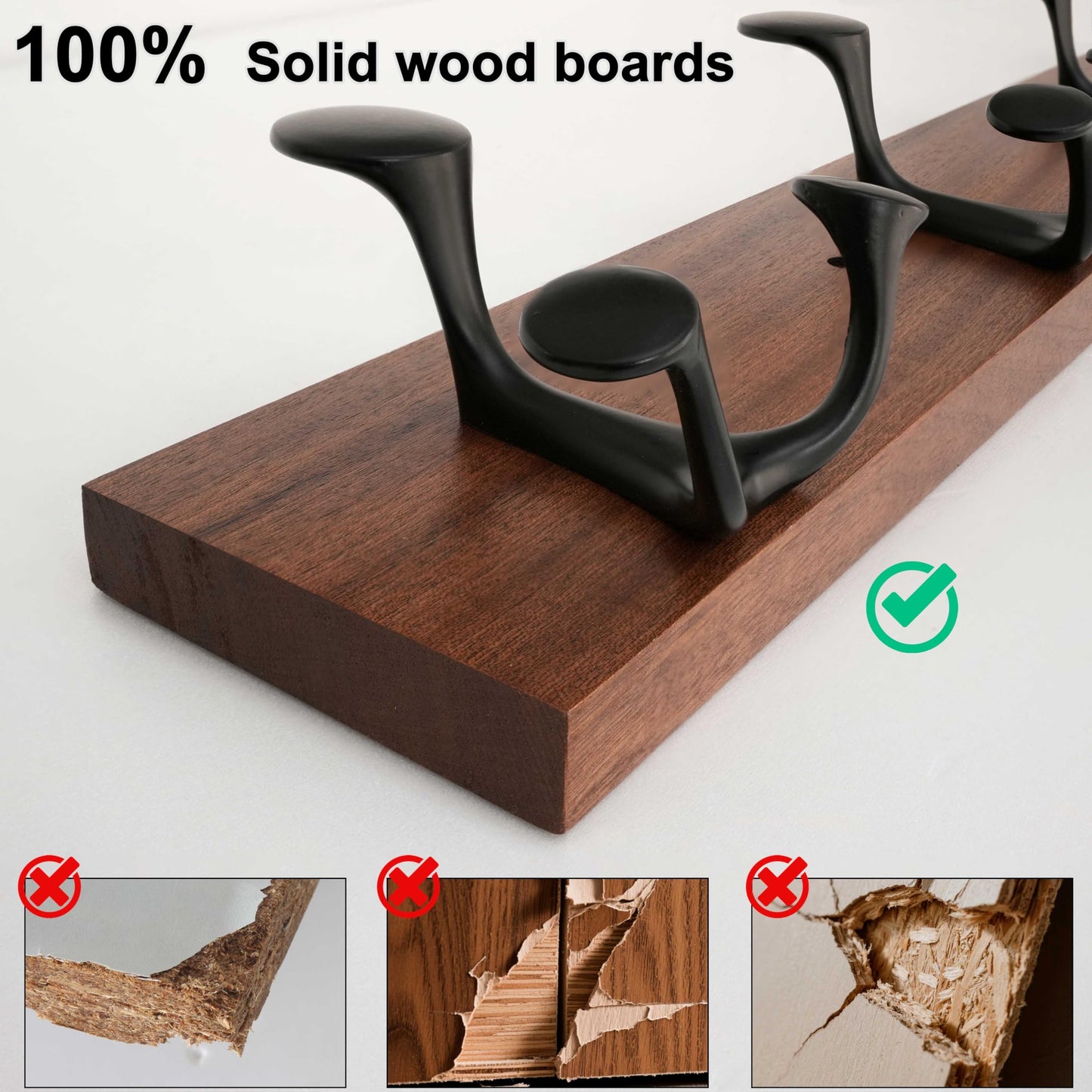 WEBI Coat Rack Wall Mount,17" Solid Wood Coat Hooks Wall Mounted Coat Hanger,16" Hole to Hole,Heavy Duty 3 Triple Hooks for Hanging Coats,Jacket,Hat,Backpack,Farmhouse,Reddish Brown