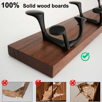 WEBI Coat Rack Wall Mount,17" Solid Wood Coat Hooks Wall Mounted Coat Hanger,16" Hole to Hole,Heavy Duty 3 Triple Hooks for Hanging Coats,Jacket,Hat,Backpack,Farmhouse,Reddish Brown