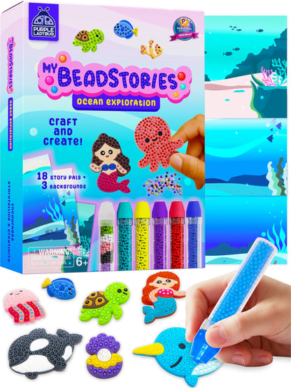 Magical Bead Painting – Birthday Gifts for Girl and Boy Ages 6-8 Years Old, Bead Art & Craft Set, Beads Pen & Painting Activities, Creative Arts & Crafts Ocean Theme Kit with Fun Designs