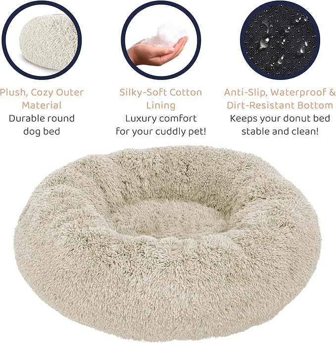Donut Dog Bed - Premium Comfort for Anxiety Relief - Fluffy & Calming Design with Ultra-Plush Support | Cozy Round Dog Bed with Super Soft Circle Style (Cream, X-Large)