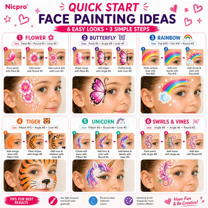 Nicpro 12pcs Face Paint Brushes Set with 9 Sponges Set, Professional Paint Brushes for Face Painting, Body Makeup, Acrylic Watercolor Oil Halloween Cosplay Party, Portable Storage Case Included