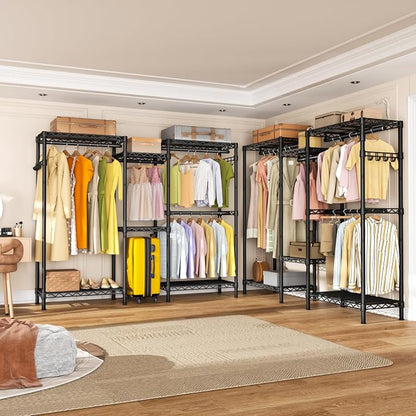 Golpart Heavy Duty Garment Rack Clothes Rack,Large Metal Closet Organizer System Storage Wardrobe,Freestanding Clothing Rack Black 15.75" D x 77.5" W x 77" H