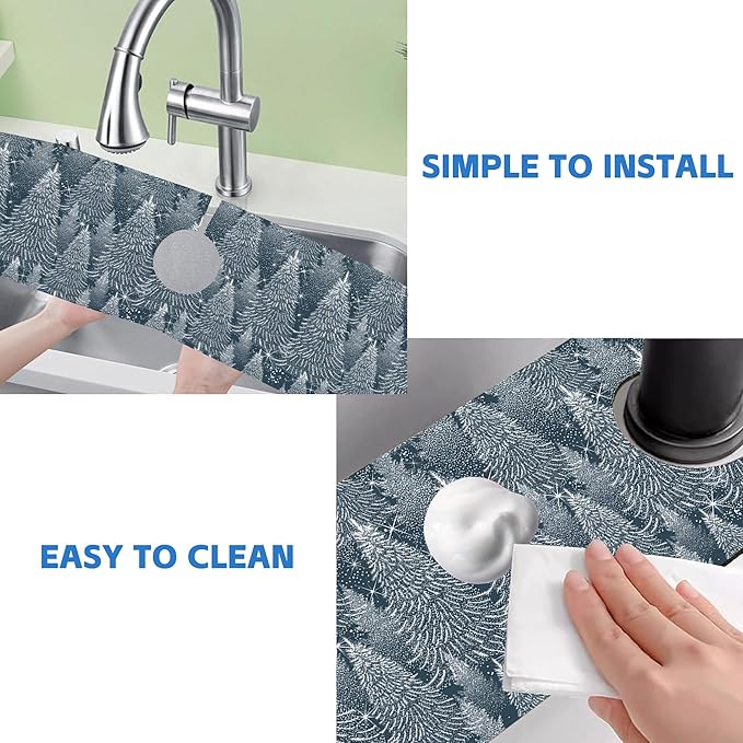 Christmas Forest Sink Faucet Absorbing Mat Pine Spruce Sink Splash Guard Faucet