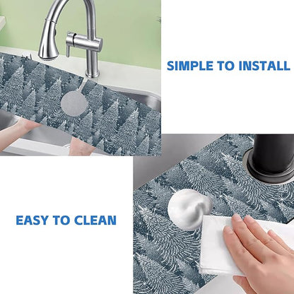 Christmas Forest Sink Faucet Absorbing Mat Pine Spruce Sink Splash Guard Faucet