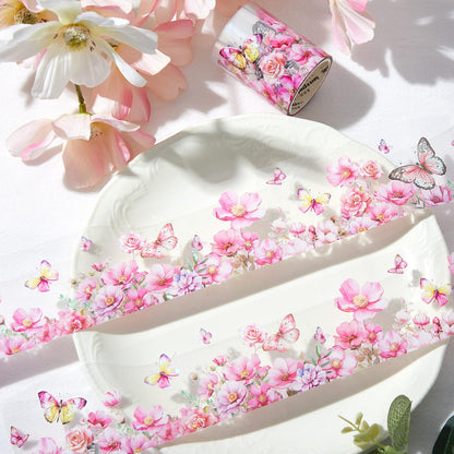 Gilprop 5 Rolls Floral Washi PET Tape Set Flower Butterfly Scrapbook Junk Journal Supplies, Clear Decorative Tape Stickers DIY for Arts Crafts Bullet Planner, 50mm Wide x 78. 74 Inch Long/roll