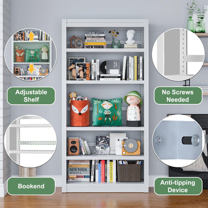OSEILLC 69" H 5-Shelf Heavy Duty Metal Bookcase, Adjustable Bookshelf with Large Capacity, Sturdy Bookshelf for Home Office, Living Room, Garage