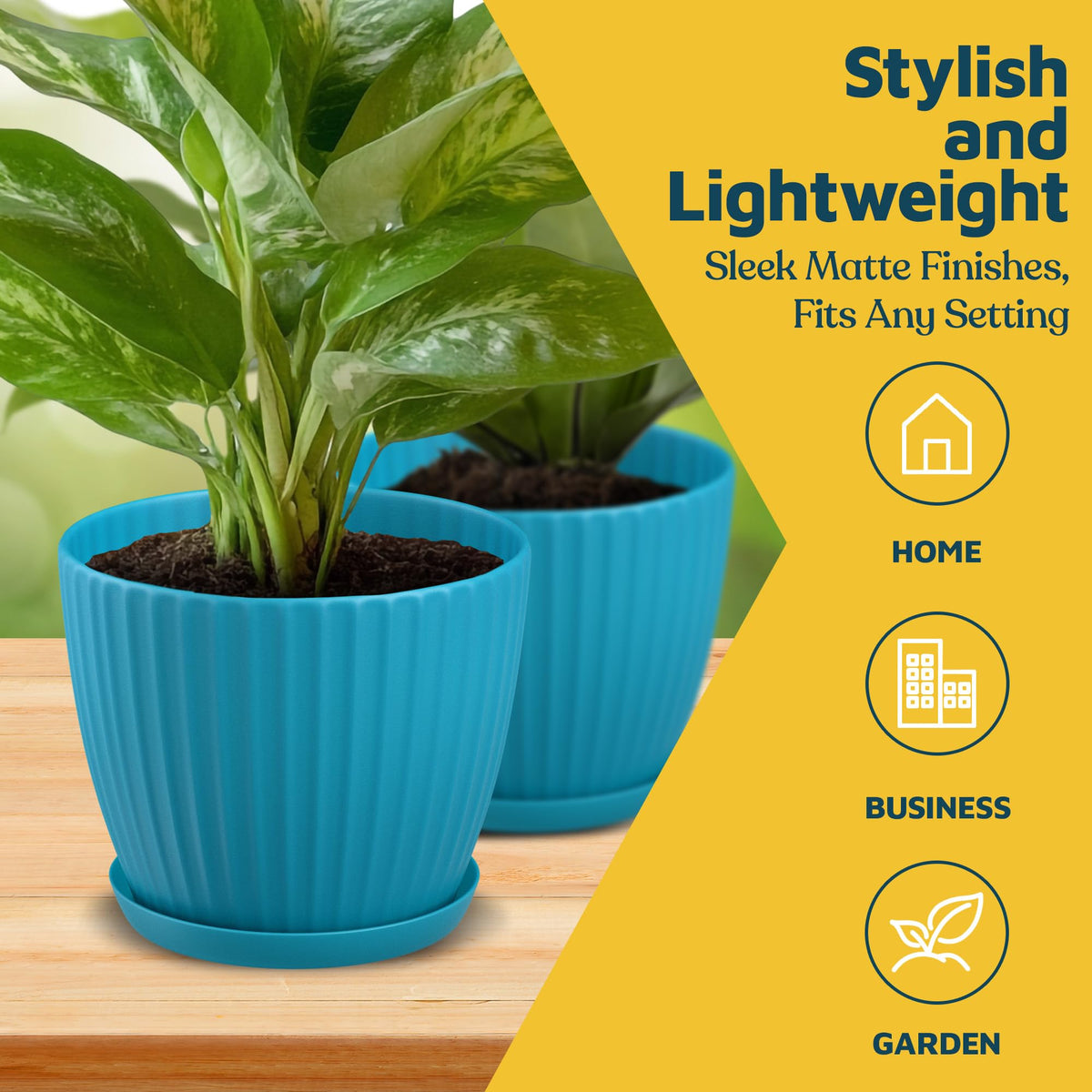 Blue 6-Inch Plant Pots with Drainage & Saucers 12 Pack, Indoor & Outdoor Planters for Houseplants, Herbs, and Flowers, Durable & Weatherproof Material, Stackable, Lightweight, Minimalist Design