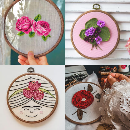 PATIKIL 5 Pieces 8 Inch Embroidery Hoops Frame Round Imitated Wood Circle Cross Stitch Hoop Ring for Embroidery Art Craft Handy Sewing Decoration