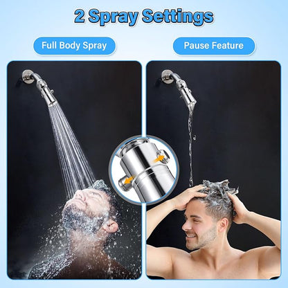 Enhon 2 Setting Pivoting Single Spray Shower Head with Shut Off Valve Replacement for 52652-PK Compatible with Delta Shower 2.5 GPM Brass Water Saving Shower Head Chrome 1" Diameter Spray Face (1 Set)