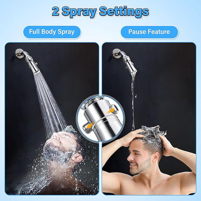 Enhon 2 Setting Pivoting Single Spray Shower Head with Shut Off Valve Replacement for 52652-PK Compatible with Delta Shower 2.5 GPM Brass Water Saving Shower Head Chrome 1" Diameter Spray Face (2 Set)
