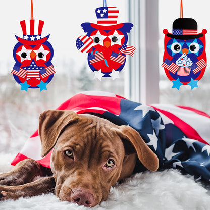 Winlyn 36 Sets 4th of July Craft Kits Patriotic Crafts DIY Owl Ornaments Decorations Art Sets Owl Shapes with Red White Blue USA Flag Patriotic Star Stickers for Kids Party Classroom Activities