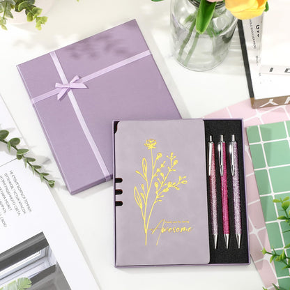 Sayglossy Thank You Gift Set for Volunteers Teacher Appreciation Week A6 Leather Journal Notebook Pen with Present Box Appreciation Gift for Employee Staff Teacher Nurse(Purple,Thank You)
