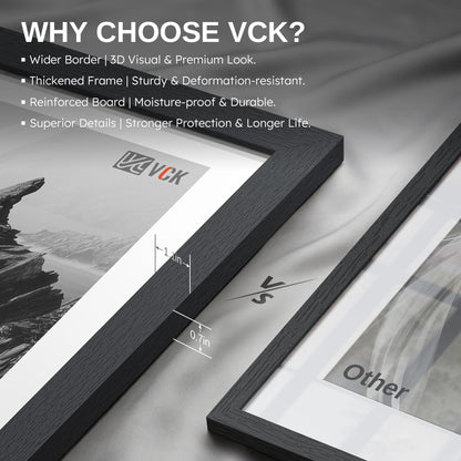 VCK 8x10 Picture Frame Set of 4, Black Wooden Photo Frames with Plexiglass, Vertical Horizontal Wall & Tabletop Display for Home Office Gallery Wall Art Decor