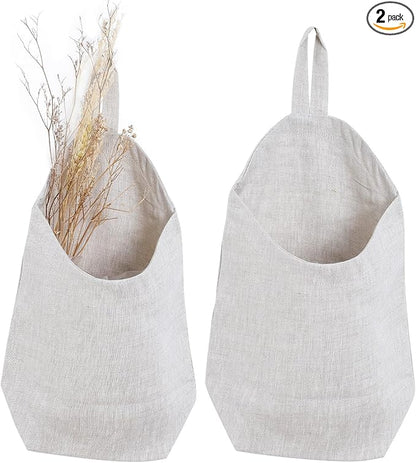 100% Linen Hanging Storage Bags Baskets 2 Pcs, Small Wall Storage Bag
