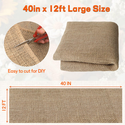 Czoynife Burlap Fabrics Roll Natural Jute Burlap Garden Tree Wrap Outdoor Weed Barrier DIY Fall Halloween Craft Winter Frost Plant Landscape Blankets Cloth for Plant Gardening Shrubs (40in*12ft)