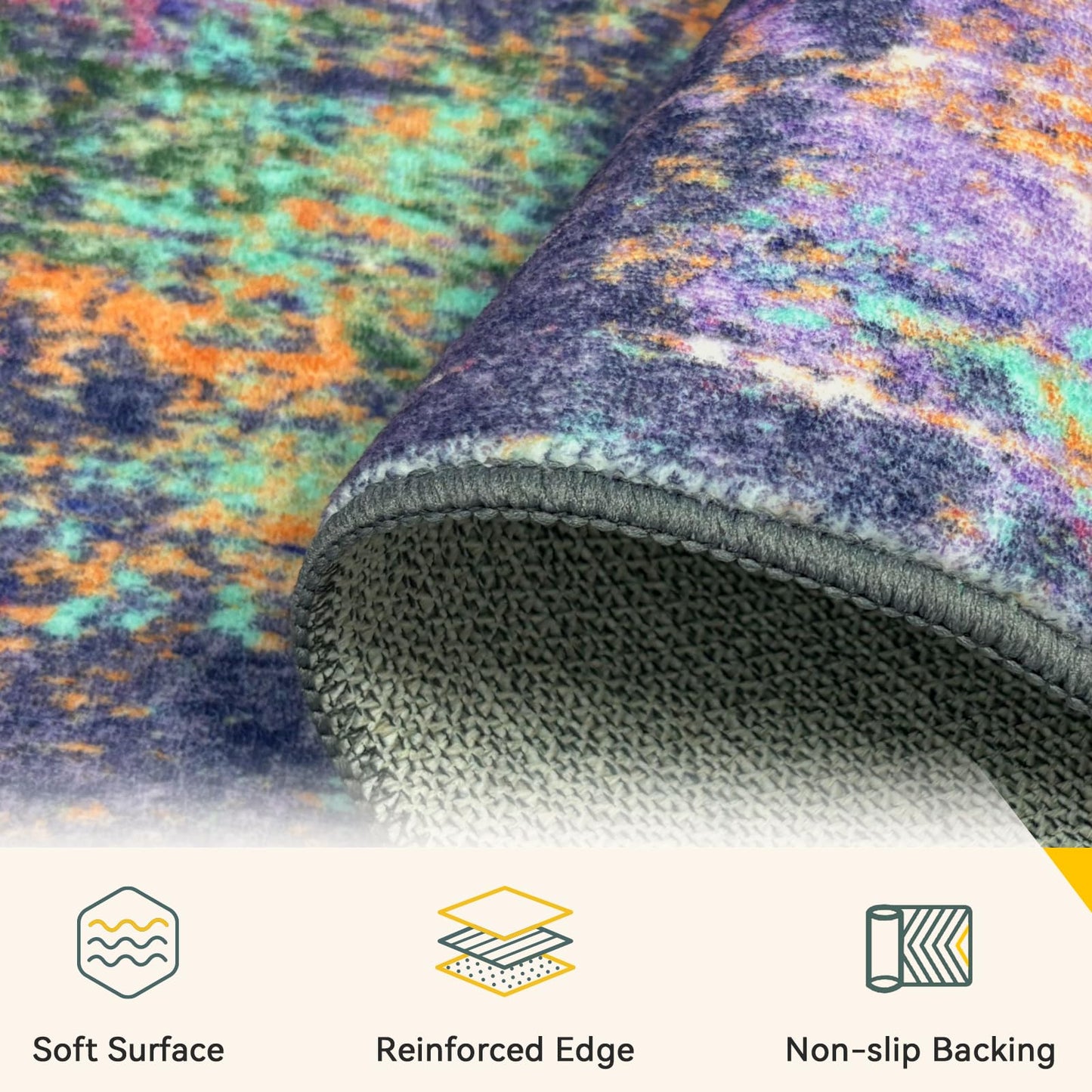 RELEANY Washable Area Rugs 8'x10' Non-Slip Modern Abstract Soft for Living Room Entryway Bedroom Kitchen, Print Pattern, Purple Orange Blue Green Rust Red Colorful